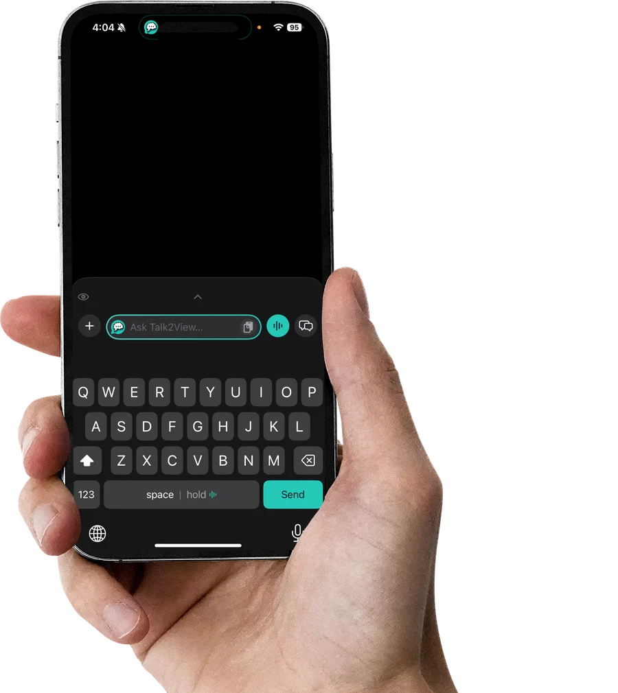 A hand holding an iPhone with the Laiya keyboard open.